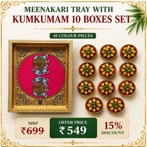 Meenakari Tray with Kumkumam 10 Boxes Set